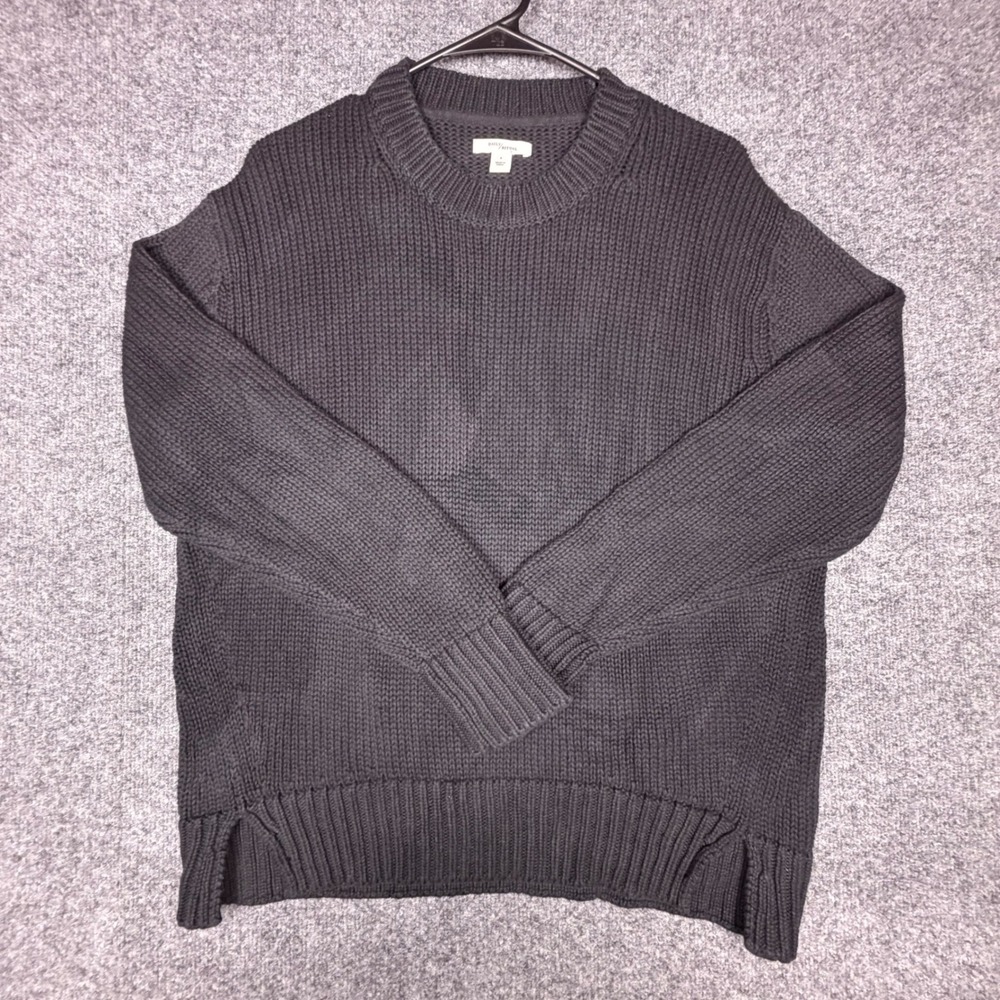 Daily Ritual Womens Cotton Chunky Knit Crewneck Sweater Black Small